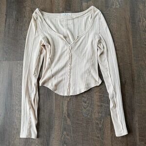 We The Free Cream Ribbed Long Sleeve Top Size Medium